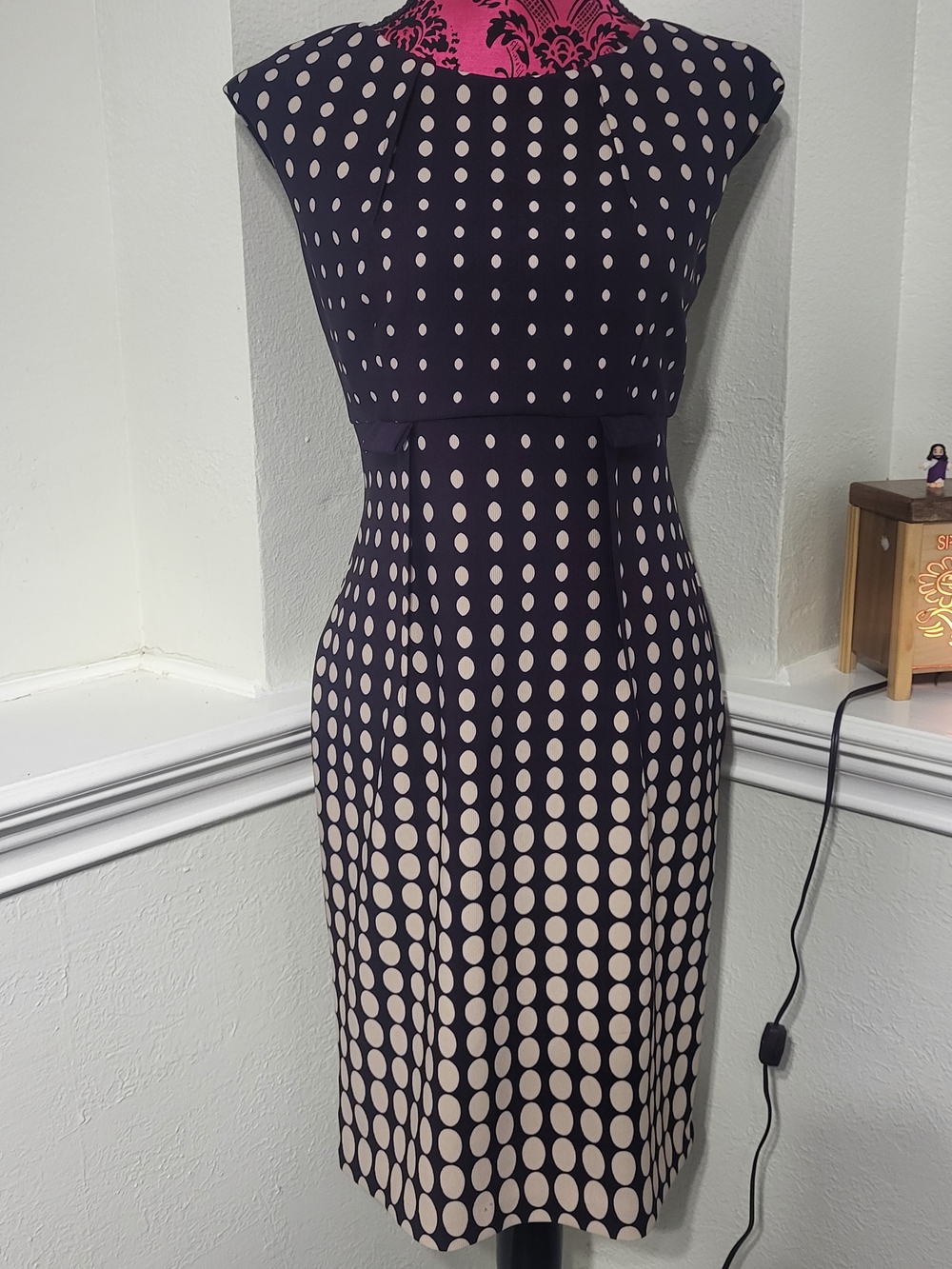 Sleeveless Purple Midi Dress with Cream Polka Dot Print